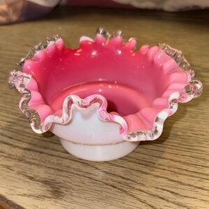 Elegant Pink and White Ruffled Glass Bowl